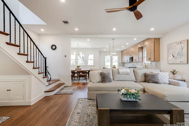 Dining room, Interior, Kitchen, Living room, Pendant Lights, Recessed Lighting, Wood Texture Flooring