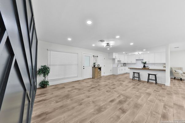 Interior, Kitchen, Pendant Lights, Recessed Lighting, Wood Texture Flooring