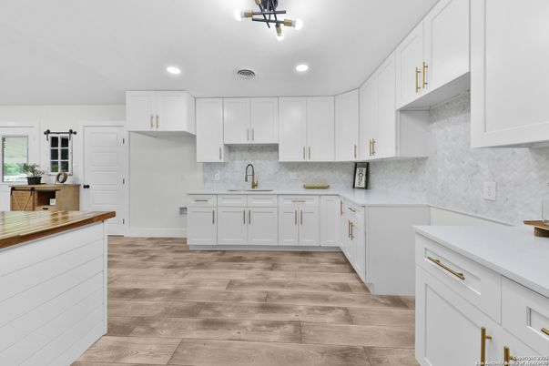 Interior, Kitchen, Recessed Lighting, Wood Texture Flooring