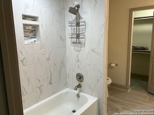 Bathroom, Interior, Marble Walls, Wood Texture Flooring