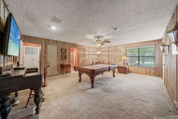 Billiard Table, Game Room, Interior, Recessed Lighting, Wooden Walls