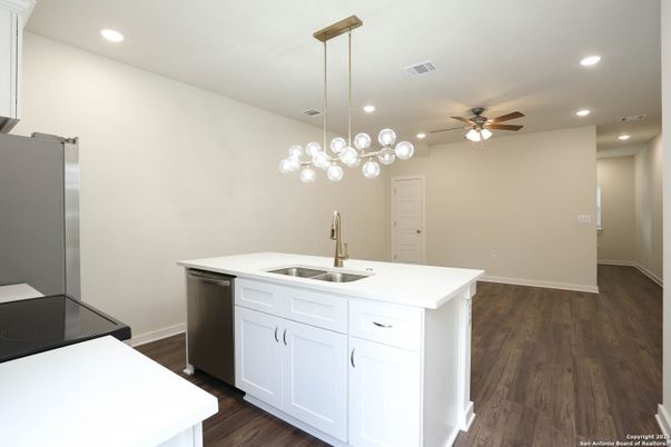 Interior, Kitchen, Pendant Lights, Recessed Lighting, Wood Texture Flooring