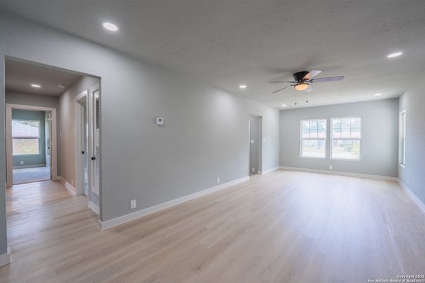 Empty room, Interior, Recessed Lighting, Wood Texture Flooring