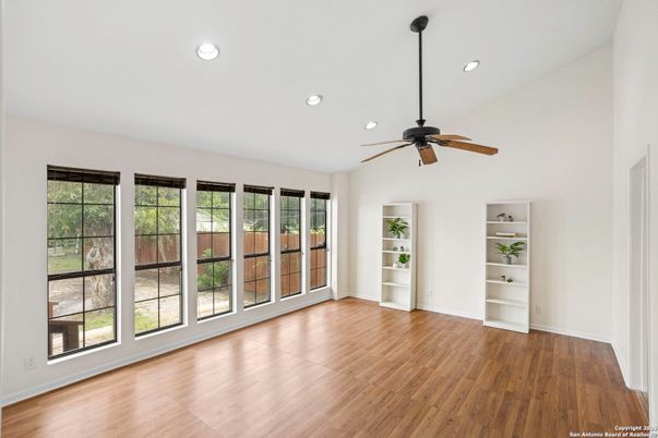 Empty room, Interior, Recessed Lighting, Wood Texture Flooring
