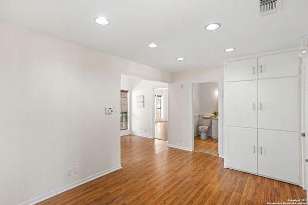 Bathroom, Empty room, Interior, Recessed Lighting, Wood Texture Flooring