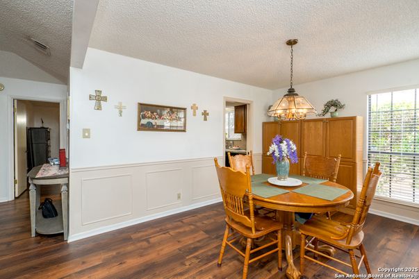 Dining room, Interior, Pendant Lights, Wood Texture Flooring