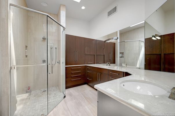 Bathroom, Dual Sink Vanities, Glass Shower, Interior, Recessed Lighting