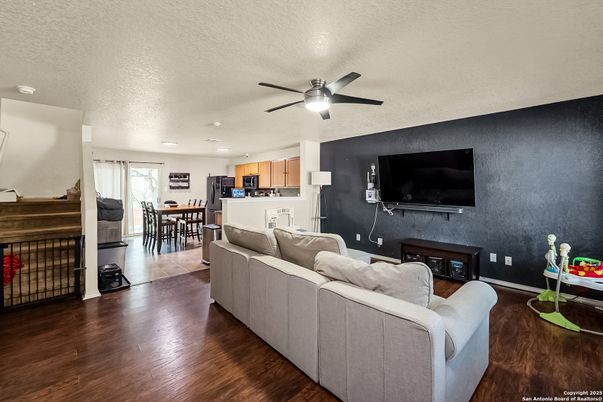 Dining room, Interior, Kitchen, Living room, Recessed Lighting, Wood Texture Flooring