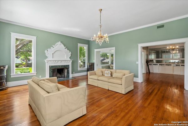 Chandelier, Fireplace, Interior, Living room, Wood Texture Flooring