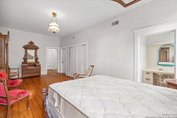 Bedroom, Chandelier, Interior, Wood Texture Flooring