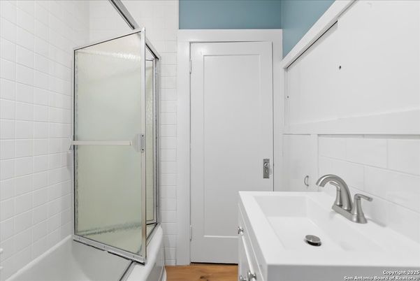 Bathroom, Glass Shower, Interior, Wood Texture Flooring