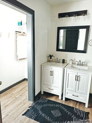 Bathroom, Dual Sink Vanities, Interior, Wood Texture Flooring