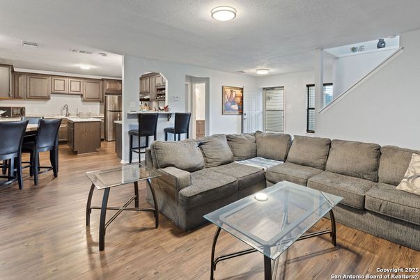 Interior, Kitchen, Living room, Recessed Lighting, Wood Texture Flooring