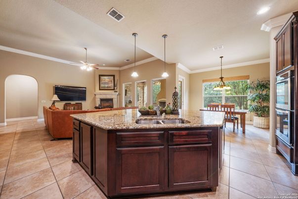 Dining room, Fireplace, Interior, Living room, Pendant Lights, Recessed Lighting