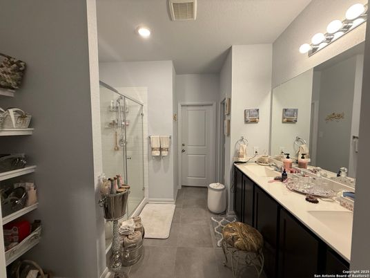 Bathroom, Dual Sink Vanities, Glass Shower, Interior, Recessed Lighting