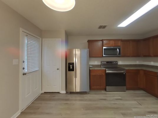 Interior, Kitchen, Stainless Steel Appliances, Wood Texture Flooring