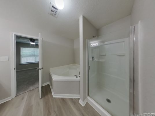 Bathroom, Glass Shower, Interior, Wood Texture Flooring