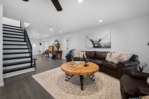 Interior, Living room, Recessed Lighting, Wood Texture Flooring