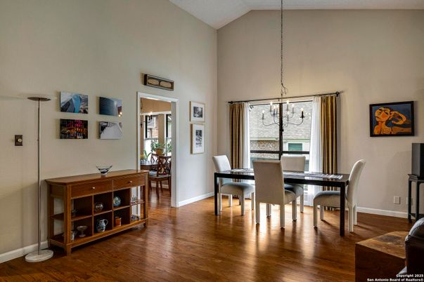 Dining room, Interior, Pendant Lights, Wood Texture Flooring