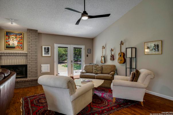 Fireplace, Interior, Living room, Stone Walls, Wood Texture Flooring