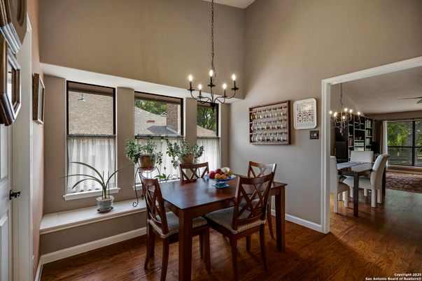 Chandelier, Dining room, Interior, Wood Texture Flooring