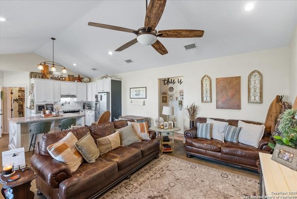 Interior, Kitchen, Living room, Pendant Lights, Recessed Lighting, Stainless Steel Appliances, Wood Texture Flooring