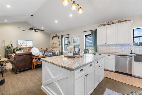 Interior, Kitchen, Living room, Recessed Lighting, Wood Texture Flooring