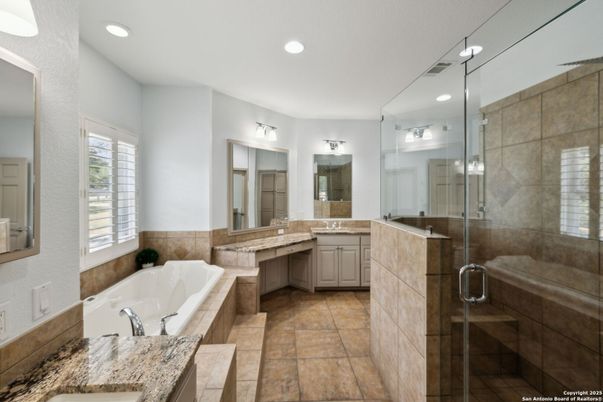 Bathroom, Dual Sink Vanities, Glass Shower, Interior, Recessed Lighting
