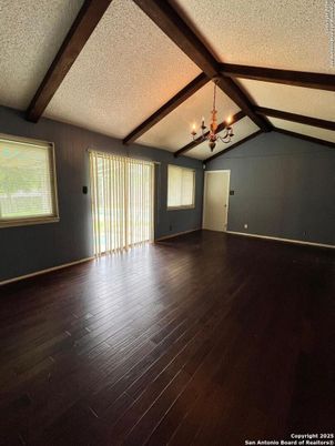 Chandelier, Empty room, Interior, Wooden Beams, Wood Texture Flooring