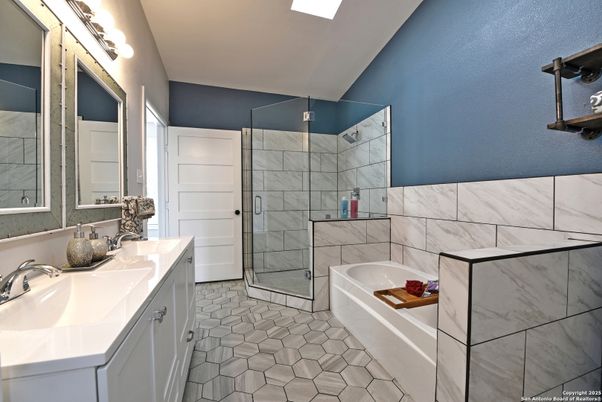 Bathroom, Dual Sink Vanities, Glass Shower, Interior, Marble Walls