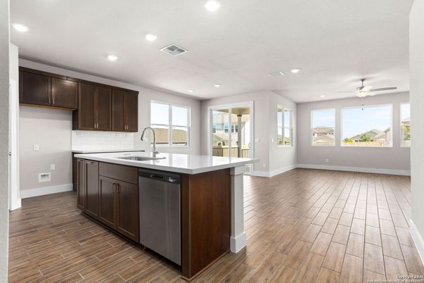 Interior, Kitchen, Recessed Lighting, Wood Texture Flooring