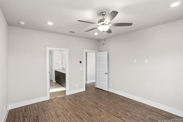 Bathroom, Empty room, Interior, Recessed Lighting, Wood Texture Flooring