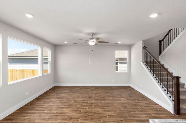 Empty room, Interior, Recessed Lighting, Wood Texture Flooring