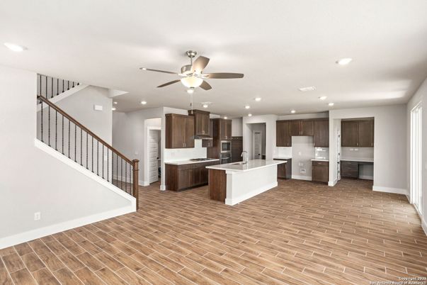 Interior, Kitchen, Recessed Lighting, Wood Texture Flooring