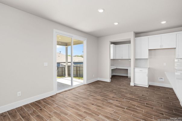 Empty room, Interior, Recessed Lighting, Water, Wood Texture Flooring