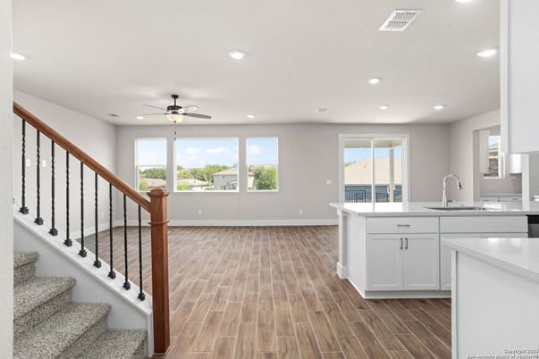 Interior, Kitchen, Recessed Lighting, Wood Texture Flooring
