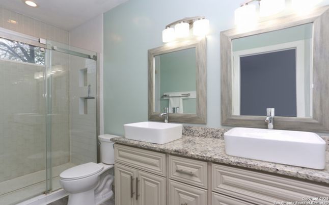 Bathroom, Dual Sink Vanities, Glass Shower, Interior, Recessed Lighting