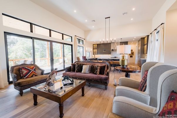 Dining room, Interior, Kitchen, Living room, Pendant Lights, Recessed Lighting, Wood Texture Flooring