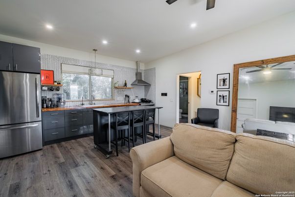 Interior, Kitchen, Living room, Pendant Lights, Recessed Lighting, Stainless Steel Appliances, Wood Texture Flooring