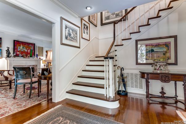 Fireplace, Interior, Recessed Lighting, Wood Texture Flooring