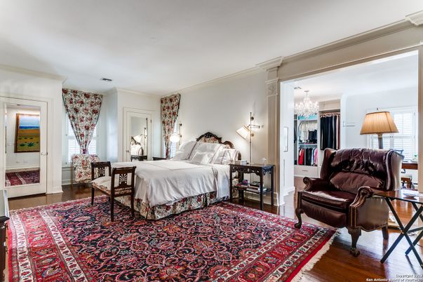 Bedroom, Chandelier, Interior, Wood Texture Flooring