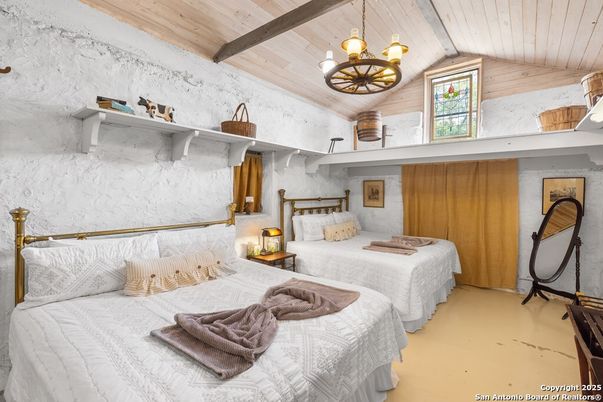 Bedroom, Chandelier, Interior, Wooden Beams, Wooden Ceilings