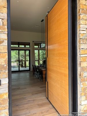 Interior, Pendant Lights, Recessed Lighting, Wood Texture Flooring, Wooden Walls
