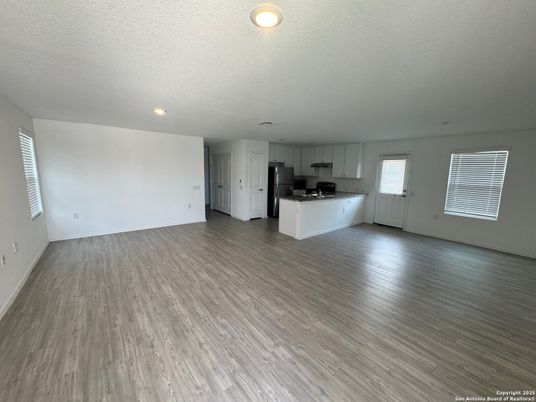 Empty room, Interior, Kitchen, Recessed Lighting, Wood Texture Flooring