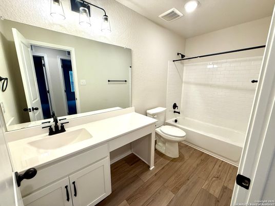 Bathroom, Interior, Recessed Lighting, Wood Texture Flooring
