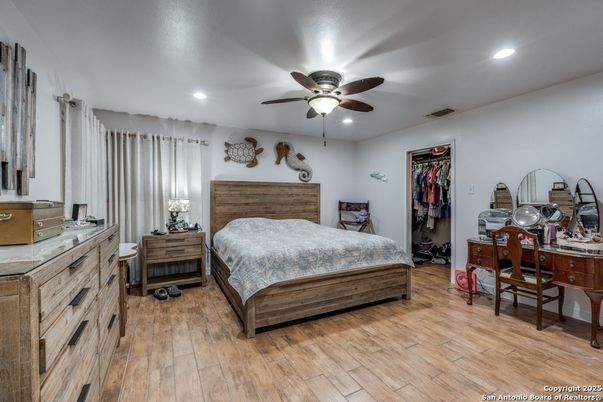 Bedroom, Interior, Recessed Lighting, Wood Texture Flooring