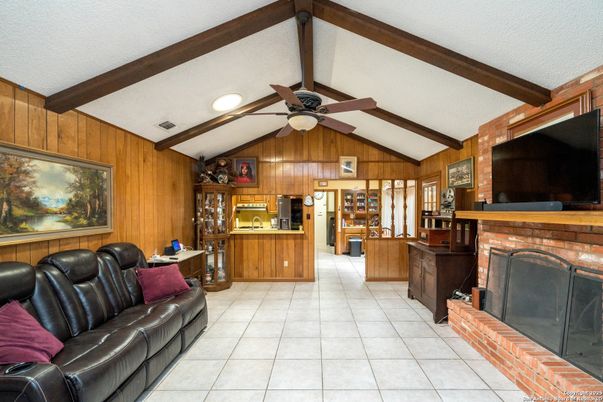 Fireplace, Interior, Living room, Wooden Beams, Wooden Walls