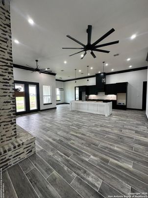 Interior, Kitchen, Pendant Lights, Recessed Lighting, Wood Texture Flooring