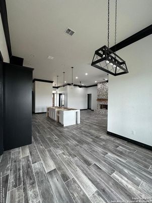 Empty room, Interior, Pendant Lights, Recessed Lighting, Wood Texture Flooring