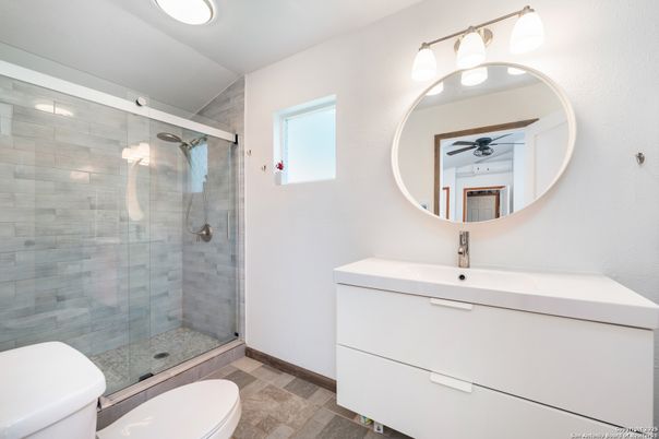 Bathroom, Glass Shower, Interior, Recessed Lighting